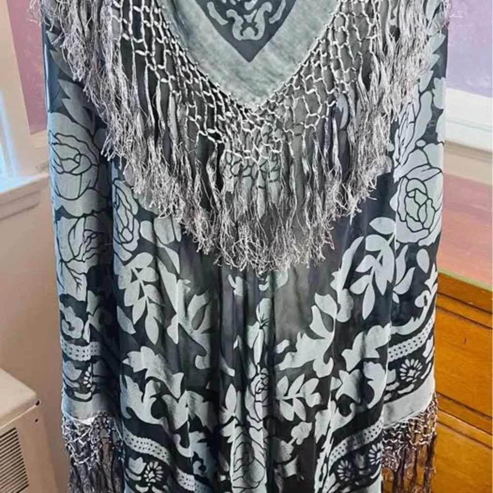 Maya Matazaro Rare Silk and Burnout Velvet Piano Shawl